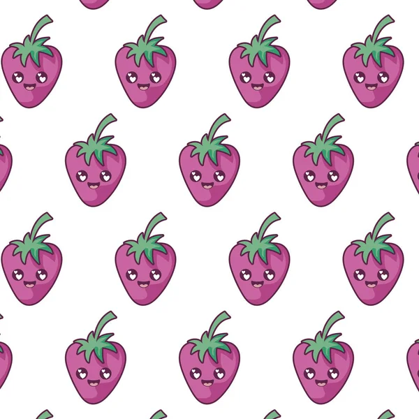 Aardbeien kawaii cartoons achtergrond vector ontwerp — Stockvector
