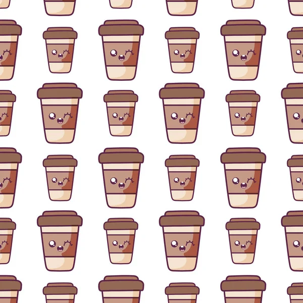 Kahve kupaları kawaii karikatür arka plan vektör tasarımı — Stok Vektör
