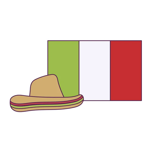 고립된 멕시코 모자와 깃발 벡터 디자인 — 스톡 벡터