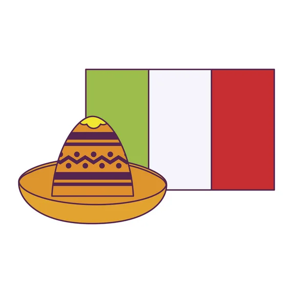 Diseño aislado de sombrero mexicano y vector de bandera — Vector de stock