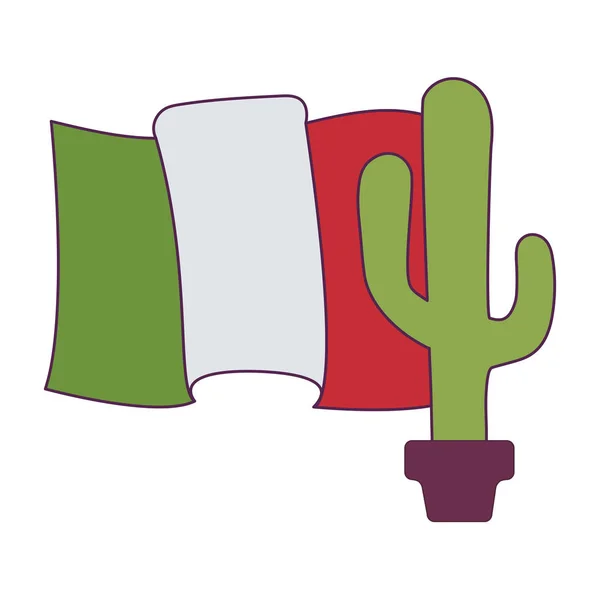 隔離されたメキシコのサボテンと旗のベクトルデザイン — ストックベクタ
