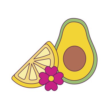 İzole edilmiş Meksika çiçeği limonu ve avokado vektör tasarımı