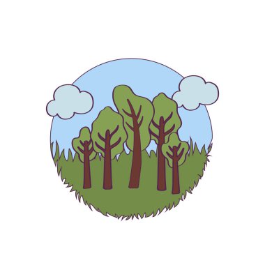 İzole mevsim ağaçları ve bulut vektör tasarımı