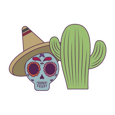 İzole Meksika kaktüsü ve kafatası vektör tasarımı