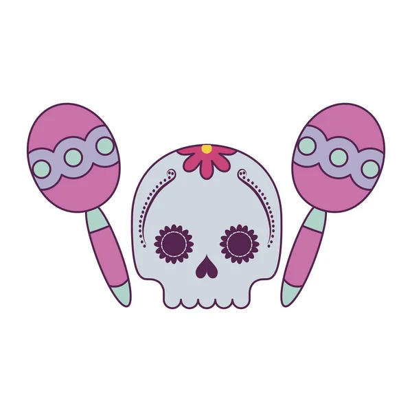孤立したメキシコの頭蓋骨とマラカスのベクトルデザイン — ストックベクタ