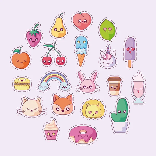 Isolierte kawaii cartoons icon set vektordesign — Stockvektor