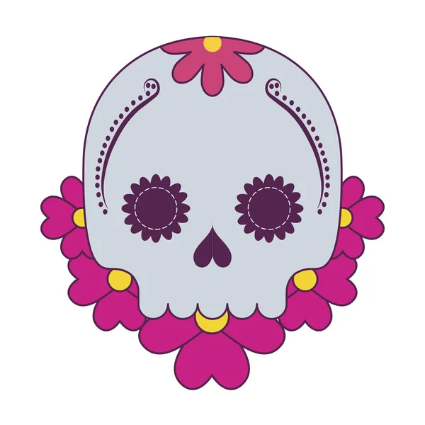 Caveira mexicana isolada e design de vetor de flores — Vetor de Stock