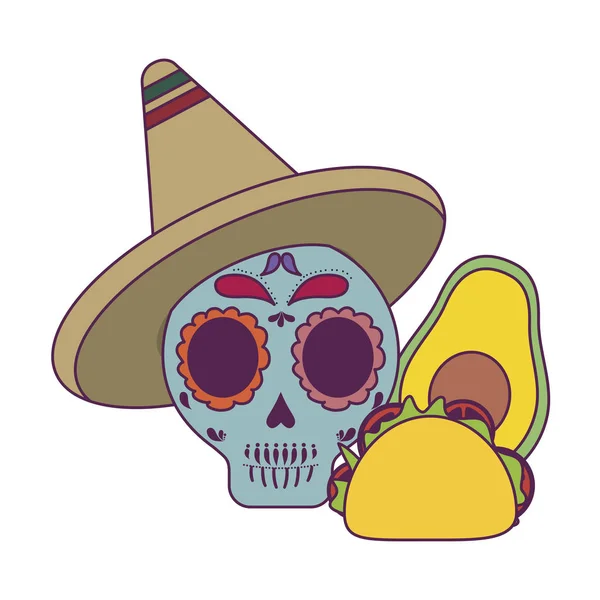 孤立したメキシコの頭蓋骨とタコベクトルデザイン — ストックベクタ