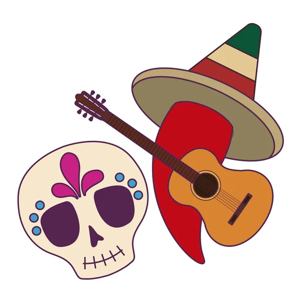 隔離されたメキシコの頭蓋骨とチリのベクトルデザイン — ストックベクタ