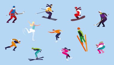 Aşırı kış sporu yapan bir grup insan.