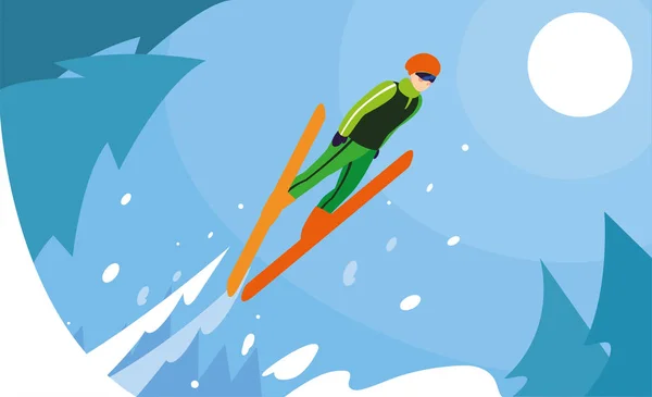 Hombre con esquí de montaña, deporte de invierno extremo — Vector de stock