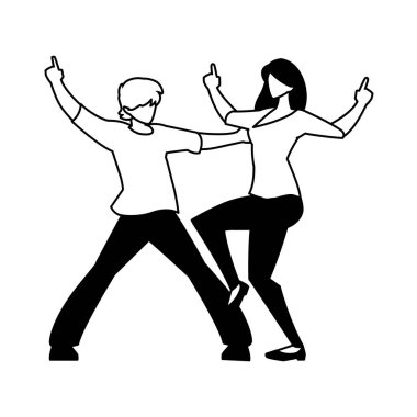 Beyaz arka planda dans eden çiftlerin silueti