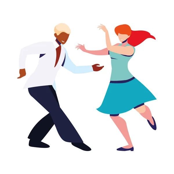 Couple of people in pose of dancing on white background — ストックベクタ