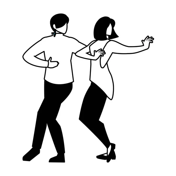 Beyaz arka planda dans eden çiftlerin silueti — Stok Vektör