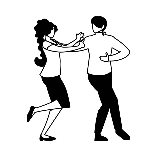 Silhueta de casal em pose de dança sobre fundo branco — Vetor de Stock