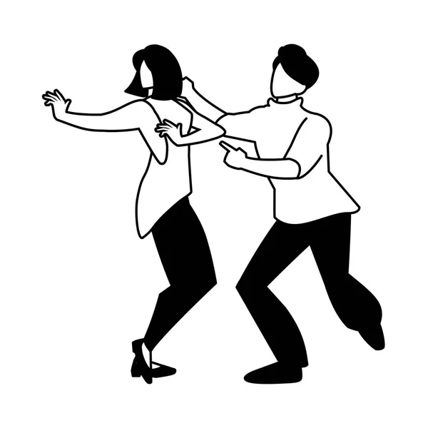 Silhouet van paar in pose van dansen op witte achtergrond — Stockvector