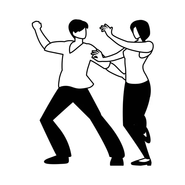Silhuett av par i pose av dans på vit bakgrund — Stock vektor
