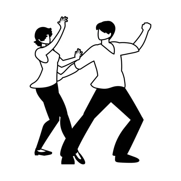 Beyaz arka planda dans eden çiftlerin silueti — Stok Vektör