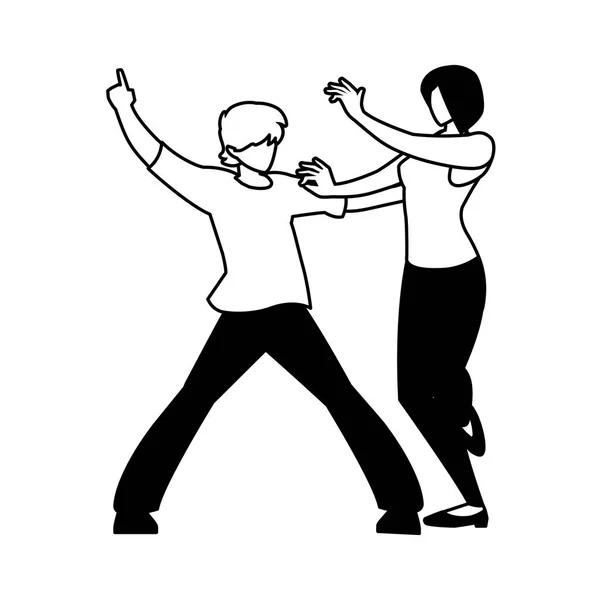 Silhuett av par i pose av dans på vit bakgrund — Stock vektor
