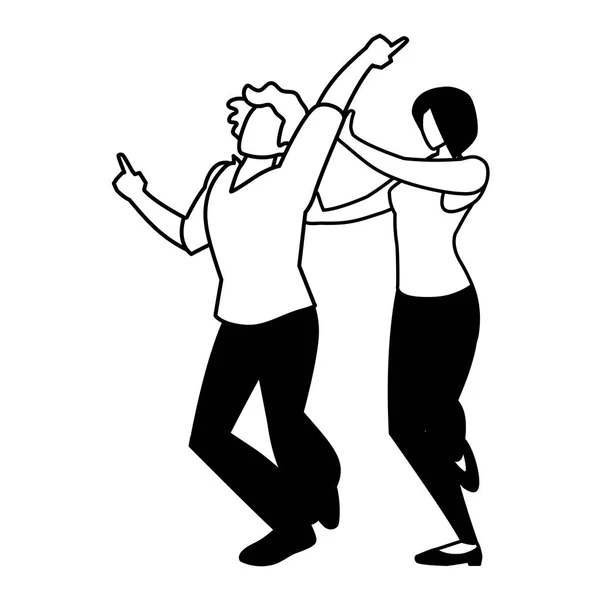 Silueta de pareja en pose de baile sobre fondo blanco — Vector de stock