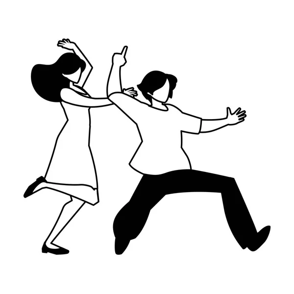 Silhouette de couple en pose de danse sur fond blanc — Image vectorielle