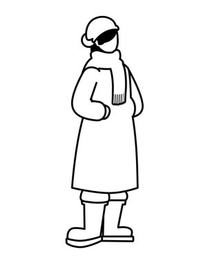 Beyaz arka planda kışın giyinmiş bir kadın.