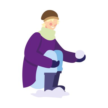 Beyaz arka planda kışlık elbiseli bir adam.