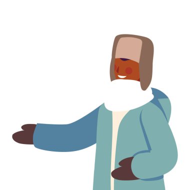 Beyaz arka planda kışlık elbiseli bir adam.