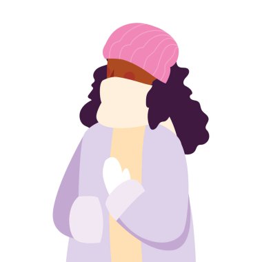 Beyaz arka planda kışlık giysileri olan kadın.