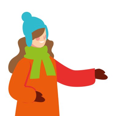 Beyaz arka planda kışlık giysileri olan kadın.