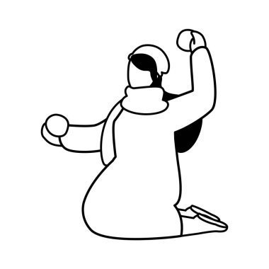 Beyaz arka planda kışlık giysileri olan kadın.