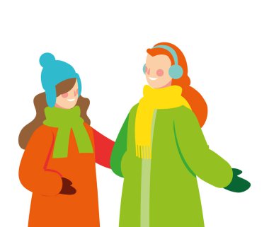 Beyaz arka planda kışlık elbiseli kadınlar