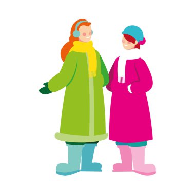 Beyaz arka planda kışın giyinmiş kadınlar