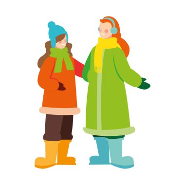 Beyaz arka planda kışın giyinmiş kadınlar