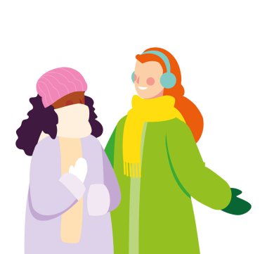 Beyaz arka planda kışlık elbiseli kadınlar