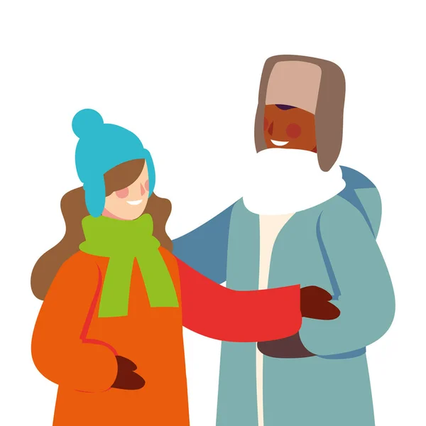 Couple of people with winter clothes on white background — Stock Vector