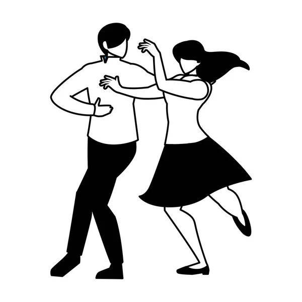 Silhouette de couple en pose de danse sur fond blanc — Image vectorielle