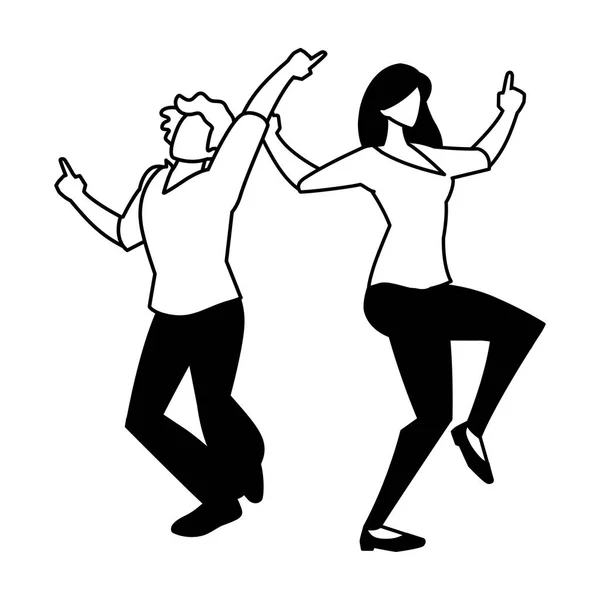 Silhouet van paar in pose van dansen op witte achtergrond — Stockvector