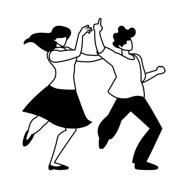 Silhouette de couple en pose de danse sur fond blanc — Image vectorielle