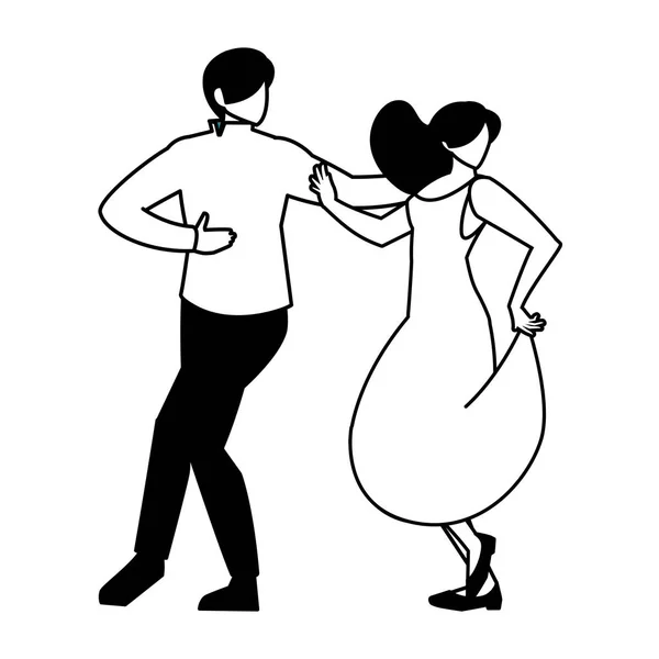 Silueta de pareja en pose de baile sobre fondo blanco — Archivo Imágenes Vectoriales