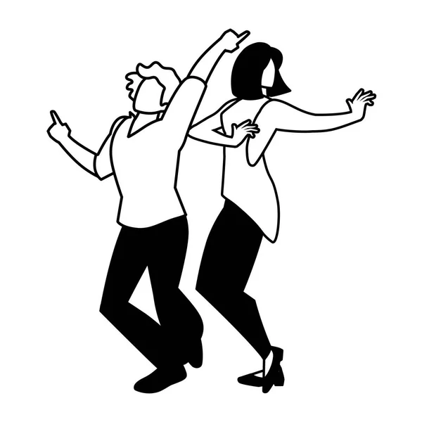 Silueta de pareja en pose de baile sobre fondo blanco — Vector de stock