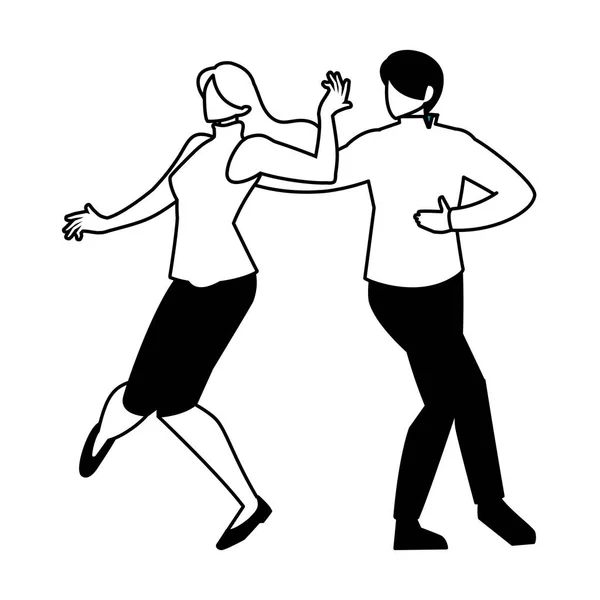 Sziluett pár pózol tánc fehér háttér — Stock Vector