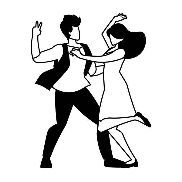 Silhouet van paar in pose van dansen op witte achtergrond — Stockvector