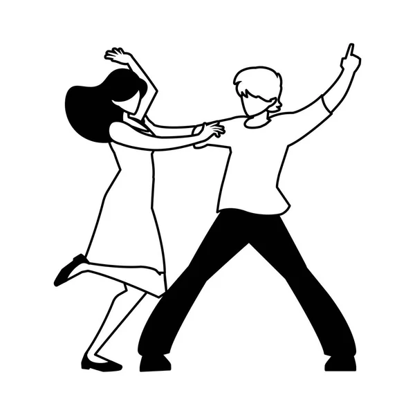 Silhouette de couple en pose de danse sur fond blanc — Image vectorielle