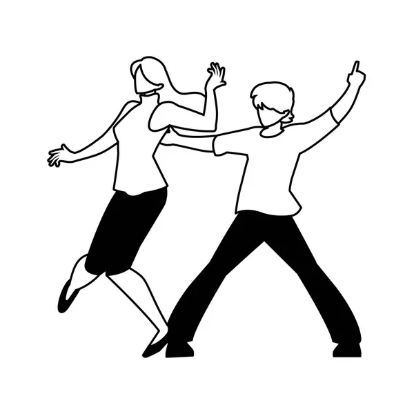 Silueta de pareja en pose de baile sobre fondo blanco — Vector de stock