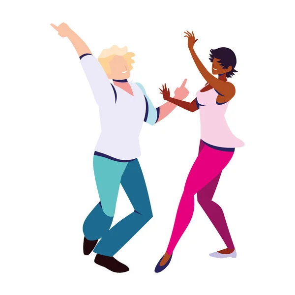 Pareja de personas en pose de baile sobre fondo blanco — Vector de stock