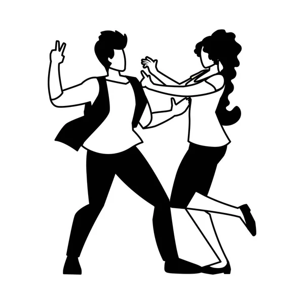 Silhouet van paar in pose van dansen op witte achtergrond — Stockvector