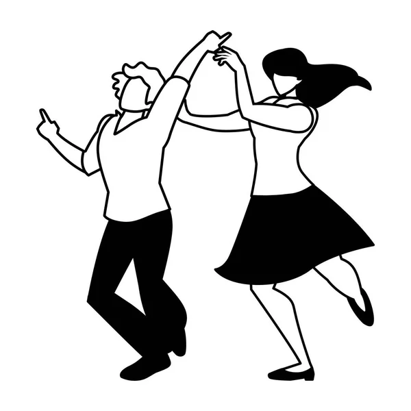 Silhueta de casal em pose de dança sobre fundo branco —  Vetores de Stock