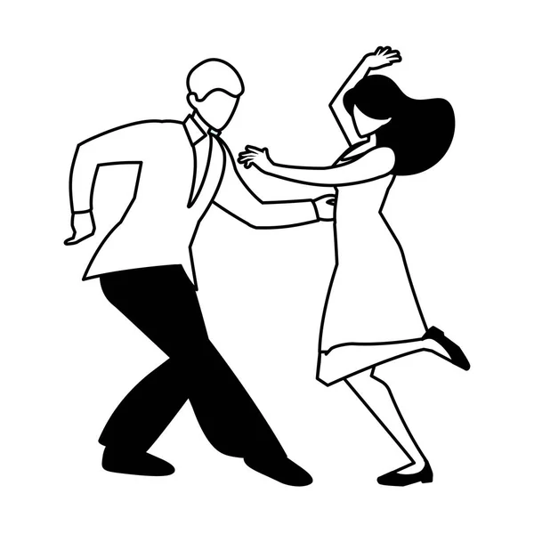 Silhueta de casal em pose de dança sobre fundo branco — Vetor de Stock