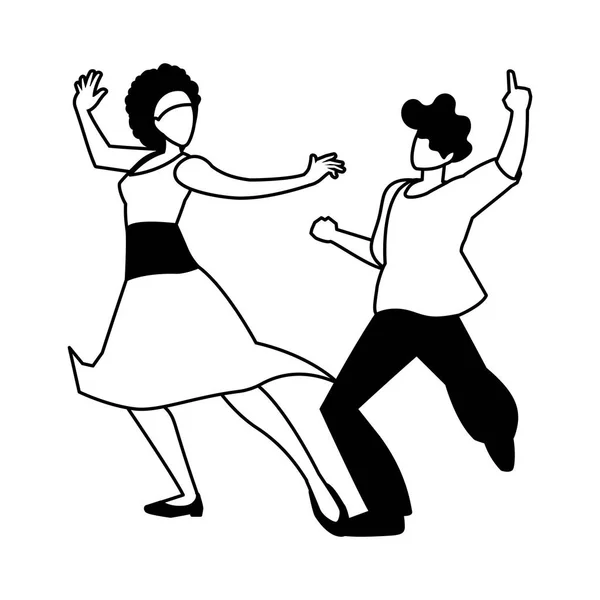 Silhouet van paar in pose van dansen op witte achtergrond — Stockvector